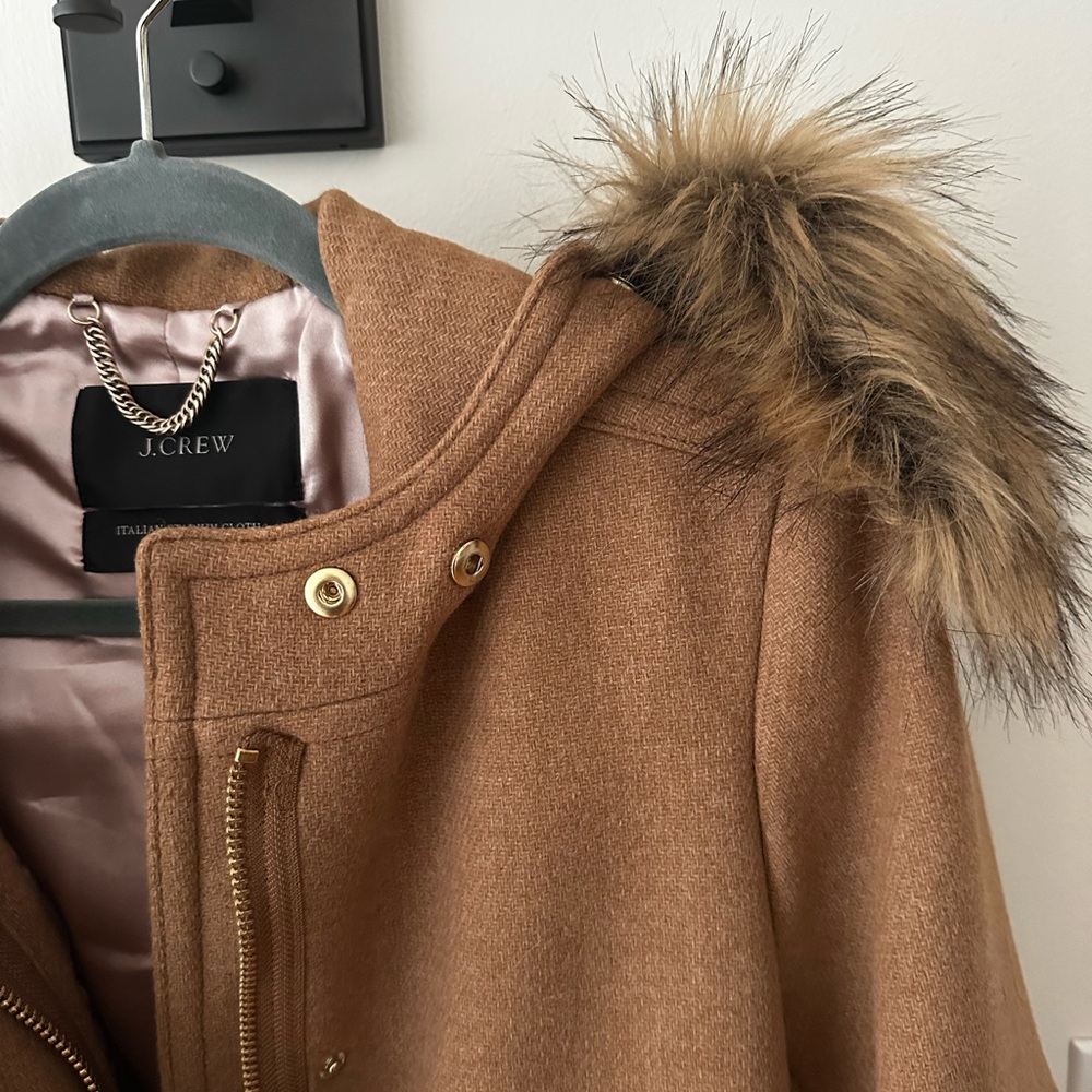 J. Crew Stadium Italian Wool Coat with Faux Fur Trim - Picture 3 of 6